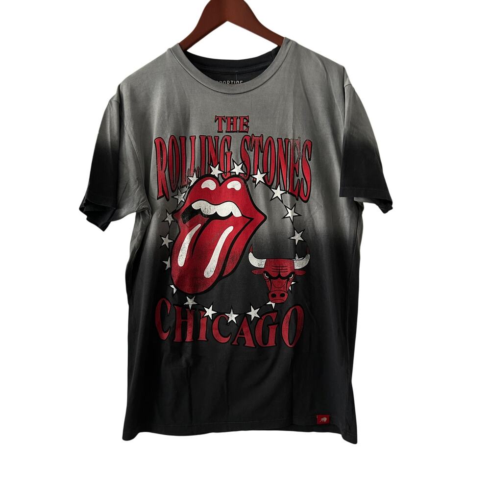 NWT Rolling Stones Chicago Bulls Sportiqe Gray Bingham Collab Cotton Tee Large